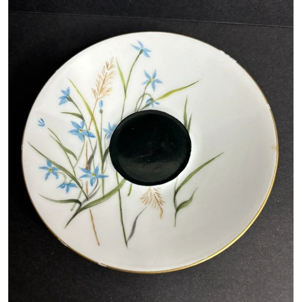 Antique 1997 Hand Painted Tea Cup and Saucer Blue Iris AJC LJC Demitasse